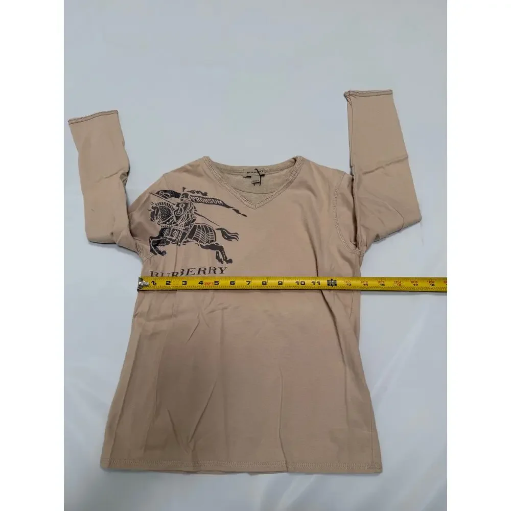 Burberry Kids Knight Logo Long Sleeve T-Shirt Boys Size 8Y Tan Luxury Old Money - Picture 5 of 16